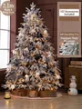 2.1m flocked white artificial Christmas tree with black ornaments and warm lights - Black & White Style (Includes 107 Accessories + Tree Skirt + Lights)