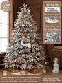 1.5m frosted Christmas tree with PE needles, wooden house ornaments and 37 accessories - House Squirrel Style (Includes 37 Accessories + Tree Skirt + Lights)