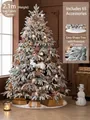 2.1m flocked white PE Christmas tree with 65 ornaments and warm lights setup - House Squirrel Style (Includes 65 Accessories + Tree Skirt + Lights)