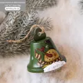 Campana natalizia verde in metallo con pupazzo di neve dipinto e uccellino rosso - Pupazzo di Neve Verde con Uccello Rosso (APYX129-10) / Verde Stile B
