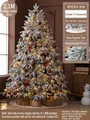 2.1m flocked Christmas tree with gold-coffee ornaments and 117 premium accessories - Gold Coffee Style (Includes 117 Accessories + Tree Skirt + Lights)