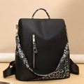 Mochila antirrobo de mujer en oxford negro con detalles de leopardo y correa de hombro - Leopardo Gris Negro