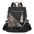 Classic black leopard print backpack for women with stylish gold hardware and tassel detail - Classic Black