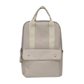 Mochila beige minimalista de gran capacidad con solapa frontal y hebillas metálicas - Blanco