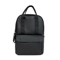 Mochila minimalista de cuero negro para portátil con bolsillo frontal para diario - Negro