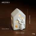 White ceramic Christmas house with angel relief and warm LED glow, style ABCZ100-3 - Ceramic Ornament Style C(ABCZ100-3)