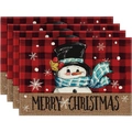 Set of 4 linen Christmas placemats with snowman design and red buffalo plaid patterns - Cute Snowman & Buffalo Plaid Style (21)