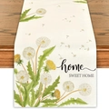 Camino de mesa de lino con estampado de diente de león y texto para decoración primaveral - Estilo 20