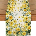 Camino de mesa de lino con flores amarillas y abejas sobre mesa de madera oscura - Estilo 21