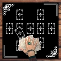 Black tarot altar cloth with white mandala moon phase and butterfly pattern design - B&W Star Geometry Vine Pattern