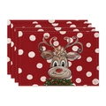 Set of 4 red linen Christmas placemats featuring a festive reindeer and white polka dots - Red Polka Dot Reindeer Style (23)