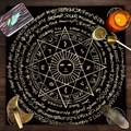 Black tarot altar cloth with sun star and runes pattern for divination meditation - Golden Polygon Star Rune Spell