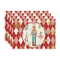 Set of 4 Christmas linen placemats with Nutcracker and ballet figures on red checkers - Nutcracker Pink Harlequin Style (27)