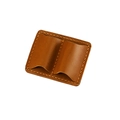 Close-up of vintage brown leather pen sleeve featuring double slots and fine stitching - Brown