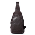 Dunkelbraune Brusttasche aus pflanzlich gegerbtem Leder für Herren mit Nylonriemen - Kaffeebraun