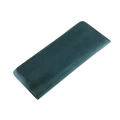 Detailed close-up of dark teal crazy horse leather sleeve with orange contrast stitching - Blue