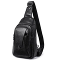 Schwarze Herren-Brusttasche aus Litschi-Leder mit Schnallenverschluss und Gurt - Schwarz
