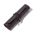 Estuche enrollable de cuero marrón oscuro para herramientas con correa y llave - Café (7127)