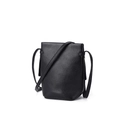 Sac seau femme en cuir grainé noir avec pompon et bandoulière réglable - Noir
