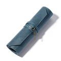 Estuche enrollable de cuero azul turquesa con colgante de llave de bronce retro - Azul (7127)