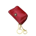 Dark red lychee pattern cowhide key pouch with gold rose detail and lobster clasp - Burgundy