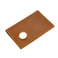 Close-up of brown leather passport holder with precise stitching and AirTag holder slot - Brown (1018)