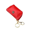 Red lychee grain leather coin purse with golden rose buckle and keychain clip - Red