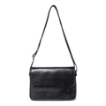 Classic black vegetable-tanned leather crossbody bag with adjustable shoulder strap - Black