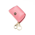 Pink lychee grain leather coin purse with rose badge and gold hardware keyring - Pink