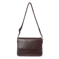 Dark brown vegetable tanned leather crossbody bag with flap and adjustable strap - Coffee