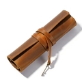 Vintage donkerbruine lederen pennenzak met leren riem en een metalen sleutelhanger - Bruin