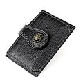 Portacarte in pelle nera con fibbia a rosa in bronzo e cuciture bianche a contrasto - Nero