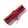 Vintage rode crazy horse lederen rol pennenzak met een antieke bronzen sleutelhanger - Rood