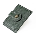 Portacarte in pelle verde scuro con trama litchi e fibbia a rosa in bronzo - Verde