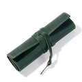 Vintage dark green crazy horse leather pencil roll wrap with key charm and hand stitching - Green