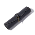 Vintage black crazy horse leather roll-up pencil case with contrast stitching and key strap - Black