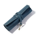 Vintage dark blue crazy horse leather roll-up pencil case with a metal key pendant - Blue