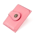 Pink lychee grain leather card wallet with vintage gold rose buckle and snap closure - Pink