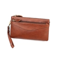 Braune Handgelenktasche aus echtem Leder mit Litschistruktur und Doppelreißverschluss - Braun