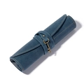 Vintage blue crazy horse leather roll pencil case with retro key pendant and strap - Blue