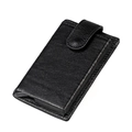 Portafoglio in pelle nera martellata con porta carte in alluminio e chiusura a scatto - Nero
