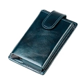 Portacarte RFID in pelle blu pavone con meccanismo automatico pop-up in alluminio - Blu scuro