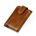 Portacarte vintage in vera pelle marrone RFID con fessura automatica in alluminio - Marrone