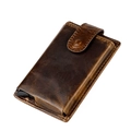 Portacarte vintage in pelle marrone scuro con custodia in alluminio e chiusura a scatto - caffè
