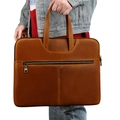 Custodia per Macbook Pro 15 in pelle crazy horse marrone con design vintage e manici - Marrone