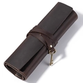 Astuccio in pelle crazy horse marrone scuro con chiusura a lacci e ciondolo a chiave - caffè