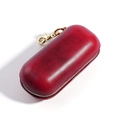 Handmade dark red vegetable tanned leather eyeglass case with gold clasp and zipper - Red