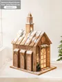 Large wooden Christmas house with warm LED lights and snow effect decor, 100x78x100 cm - Natural Wood Spires House (ABXW4-1) / Large
