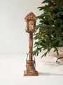 Rustic 75cm wooden Christmas lantern decoration with red sequins on a long pole base - Natural Wood Street Lamp (ABXW6-1) / Small