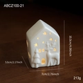 White ceramic light-up Christmas house with cutout reindeer and tree patterns - Ceramic Ornament Style G(ABCZ100-21)